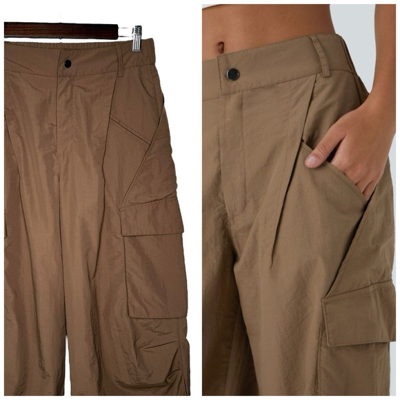 NWT Halara S High Waisted Multi Pockets Wide Leg Casual Cargo Pants Hiking Nylon - Picture 3 of 7